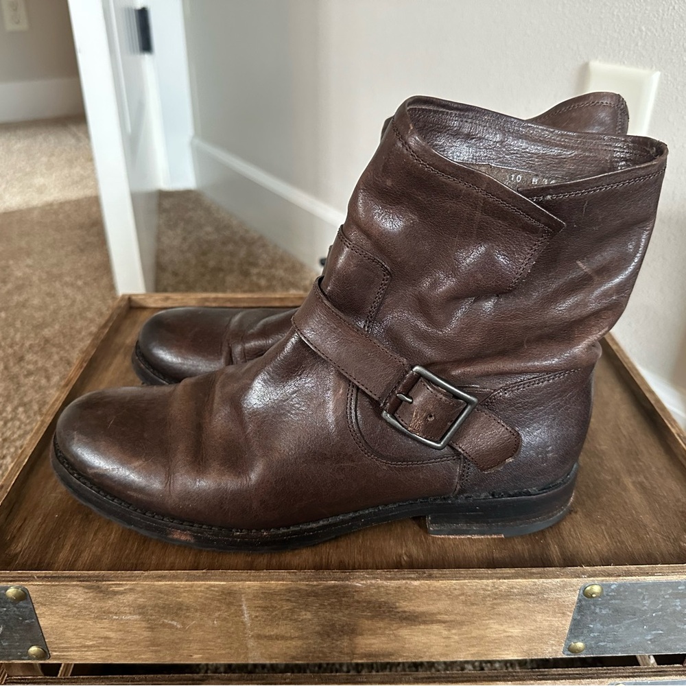 Frye Brown Leather Ankle Boots with Buckle